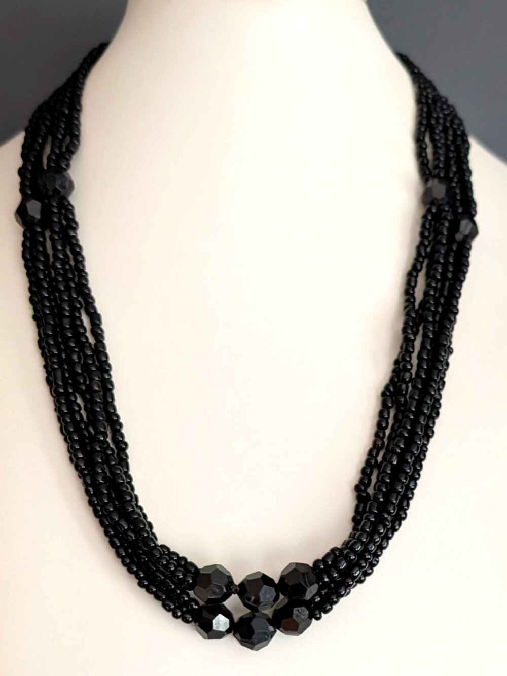 Black ceramic and resin beaded necklace